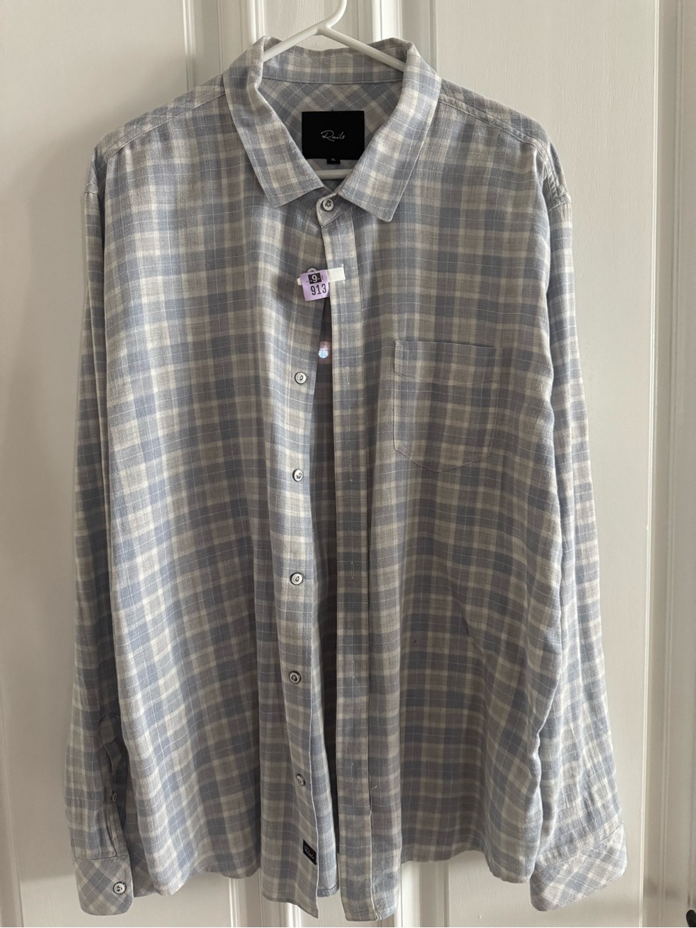 Rails Men’s Light Blue and Gray Plaid Button-Down Shirt